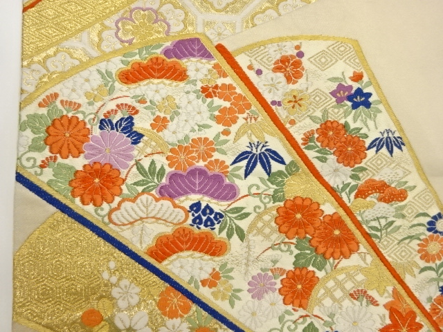 花柄と扇模様の袋帯